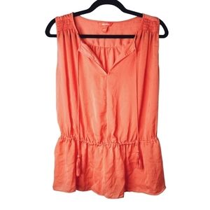 JOE FRESH CORAL ORANGE SHINY TOP W/ TASSELS SIZE SMALL
